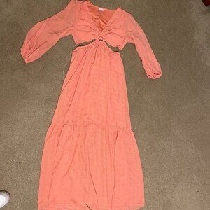 Pink Lily Long Sleeve Maxi Cut Out Dress